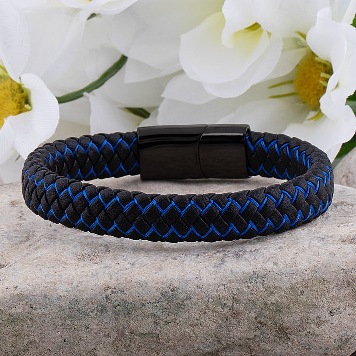 Drune | Coole Lederarmband mit Schwarz und Blau Detail