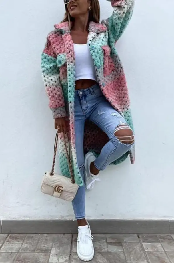 Drune | lange gestrickte Jacke - übergroße warme Außenlage für lässigen täglichen Stil