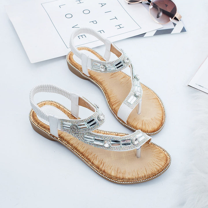 Drune | Cross Border Strass T-Strap Flache Sandale