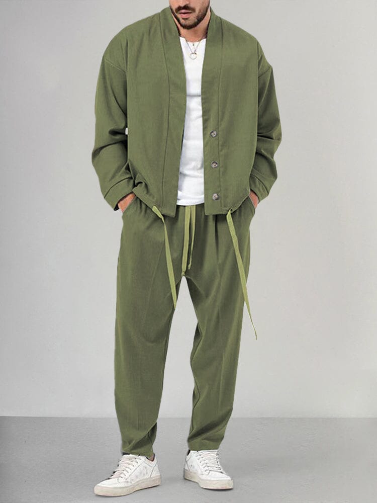 Drune | Lounge Satz Bequeme Passform Weiches Strickmaterial Schalkragen Schmale Hose