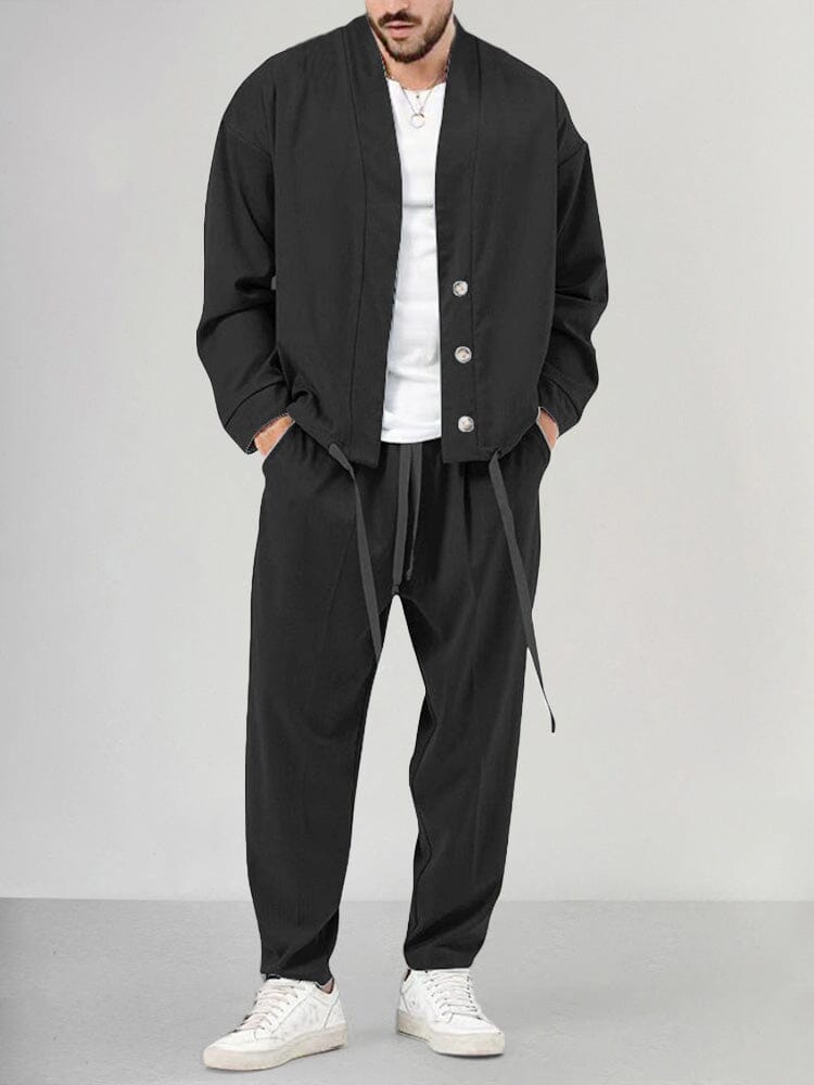 Drune | Lounge Satz Bequeme Passform Weiches Strickmaterial Schalkragen Schmale Hose