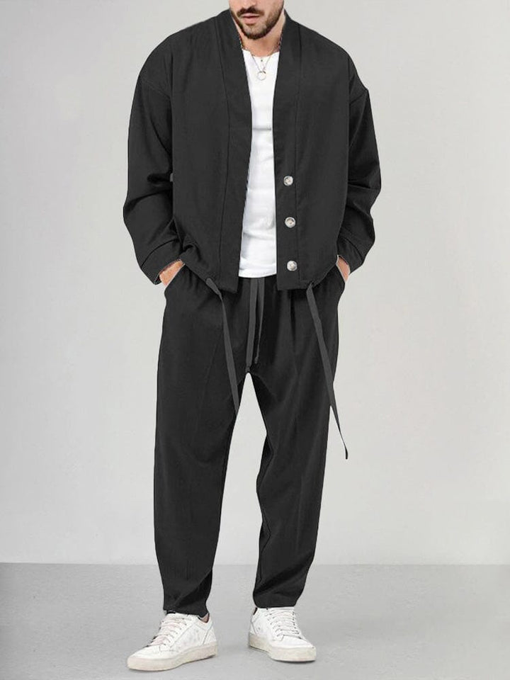 Drune | Lounge Satz Bequeme Passform Weiches Strickmaterial Schalkragen Schmale Hose