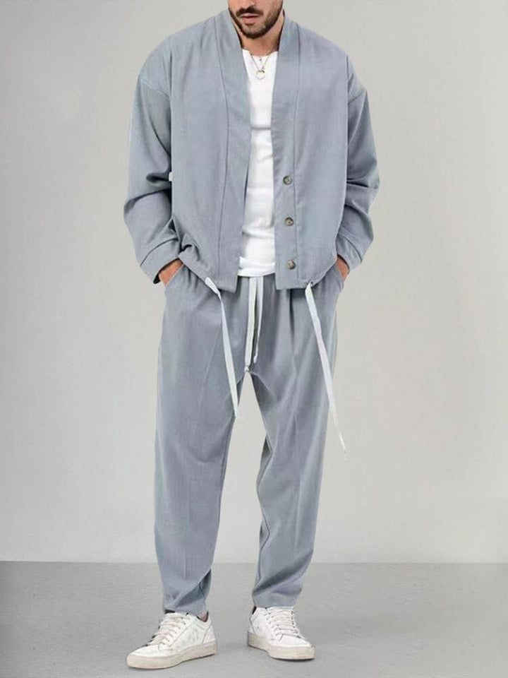 Drune | Lounge Satz Bequeme Passform Weiches Strickmaterial Schalkragen Schmale Hose
