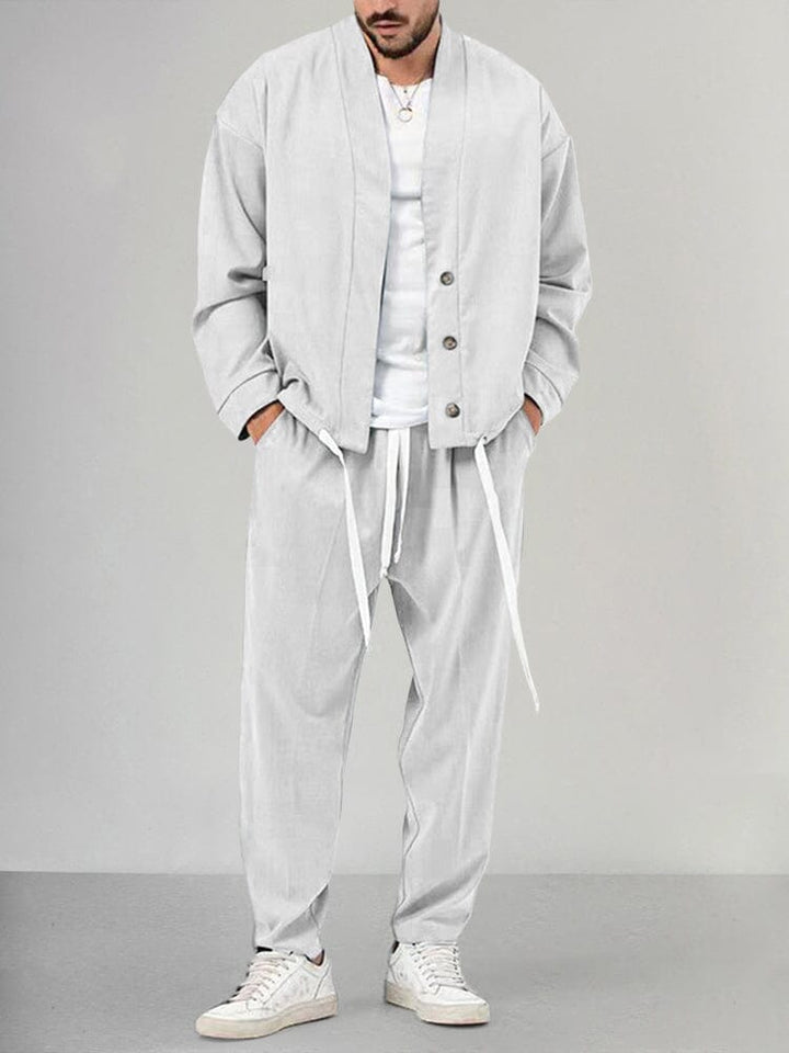 Drune | Lounge Satz Bequeme Passform Weiches Strickmaterial Schalkragen Schmale Hose