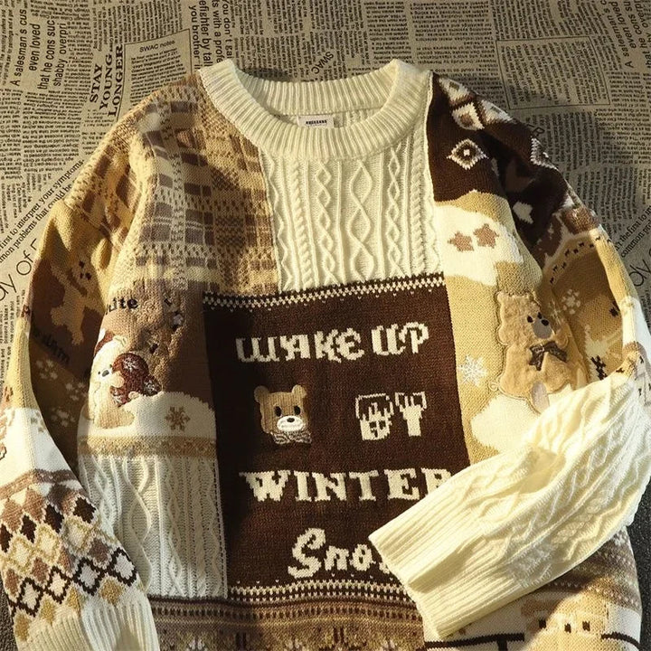 Drune -Hässlicher Weihnachtspulli - Lockerer Retro-Pullover mit V-Ausschnitt und Farbblock-Design