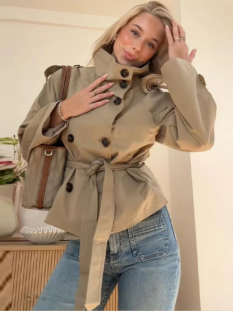 Drune | Trenchcoat Damen Trenchcoat mit Einer Reihe Von Knöpfen und Gürtel