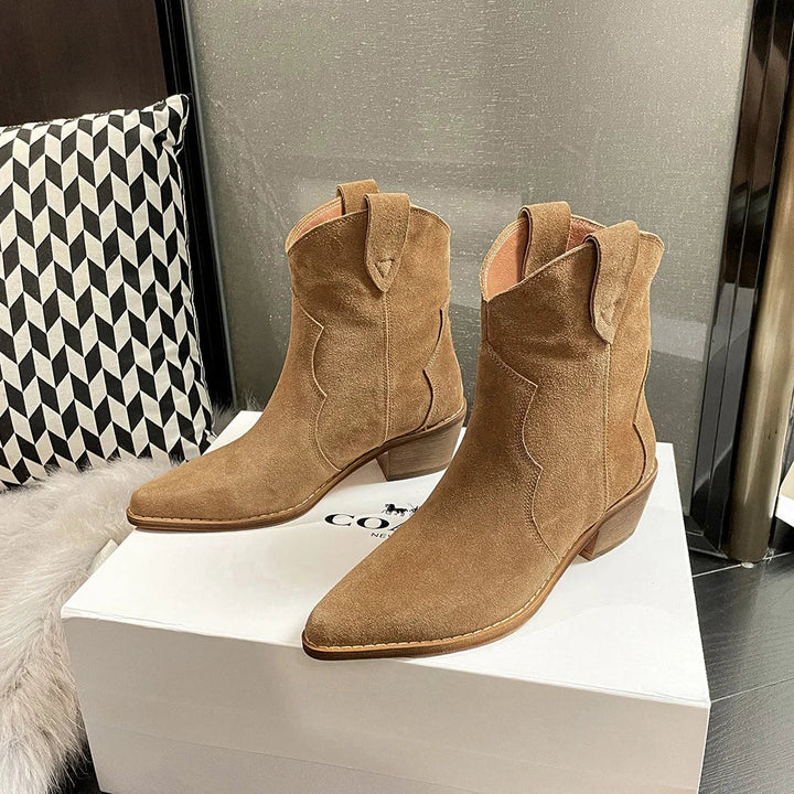 Drune | Rindsleder Damen Wildleder Damen Stiefel Mit Absatz