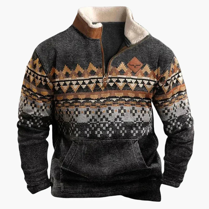 Drune | Western Style Pullover mit Azteken-Muster und Longhorn-Motiv - Bequemer Freizeit-Sweater für Outdoor & Alltag