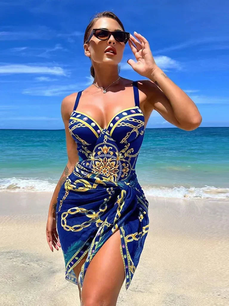 Drune | Luxus Neu Zwei Teile Frauen Bikini Set Push Up Blumendruck Bikini Strappy Bandage Badebekleidung Brasilianisch Biquini Badeanzug