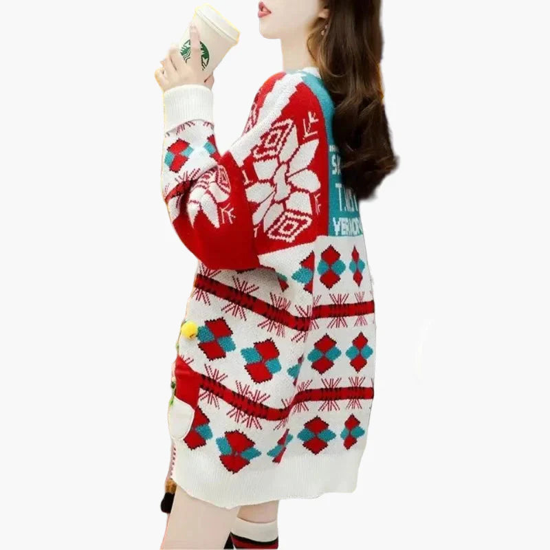 Drune | Weihnachtspullover Ugly Christmas Sweater mit 3D Schneemann und Wintermotiv - Lustiger Feiertagspullover für Partys