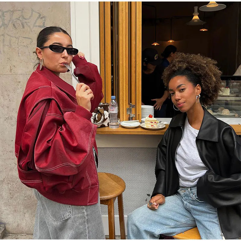 Drune | Vintage Übergroße Lederjacke für Damen - Perfekt für Drune | Tage