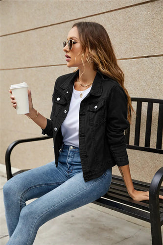 Drune | Langärmelige Reverskragen Denim Jacke mit Taschen