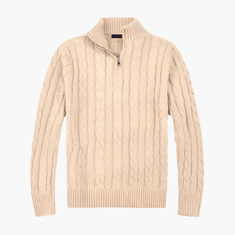 Drune | Pullover mit Zopfmuster und halbem Reißverschluss - Eleganter Freizeit-Strickpullover