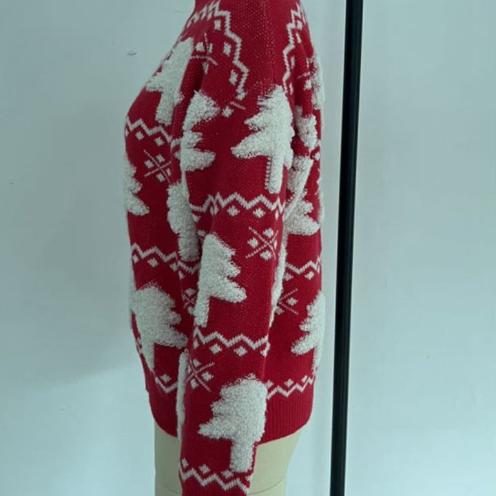 Drune - Hässlicher Weihnachtspulli - Gestrickter Pullover mit 3D-Weihnachtsbaum-Print