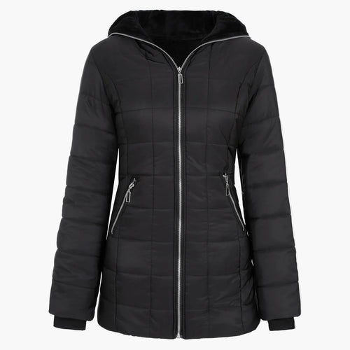 Drune | Winter Steppjacke mit Kapuze und Asymmetrischem Reißverschluss - Modische Outdoorjacke für kalte Tage