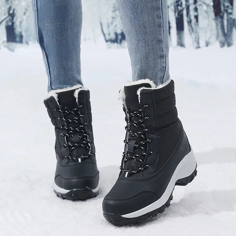 Drune | Schneestiefel - Mid Calf Schnürstiefel - Mit Kunstfell gefüttert - Wasserabweisend - Plattformsohle