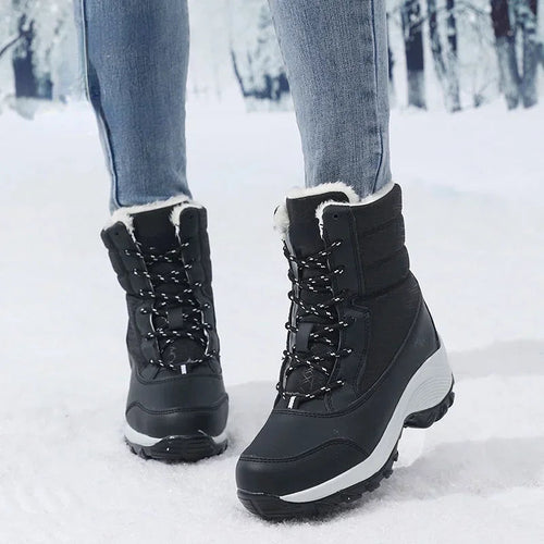 Drune | Schneestiefel - Mid Calf Schnürstiefel - Mit Kunstfell gefüttert - Wasserabweisend - Plattformsohle