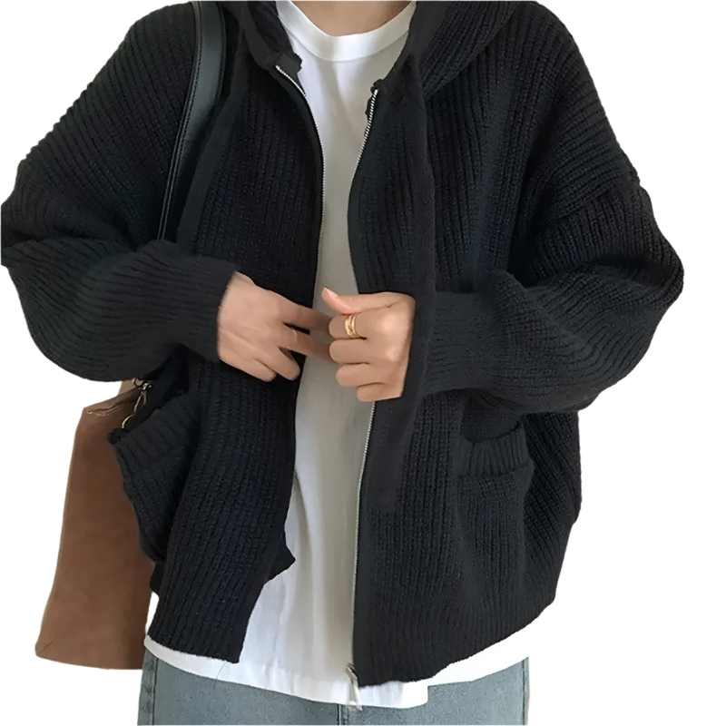 Drune | Oversized Strick Damenpullover mit Reißverschluss