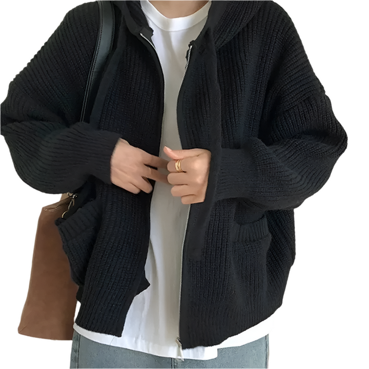 Drune | Oversized Strick Damenpullover mit Reißverschluss