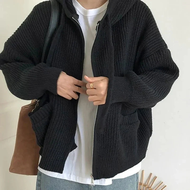 Drune | Oversized Strick Damenpullover mit Reißverschluss