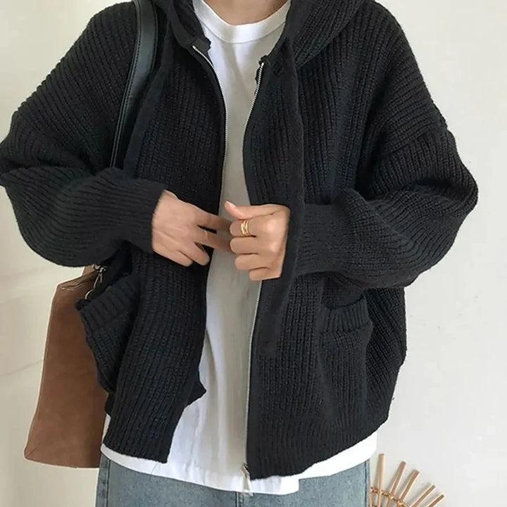 Drune | Oversized Strick Damenpullover mit Reißverschluss