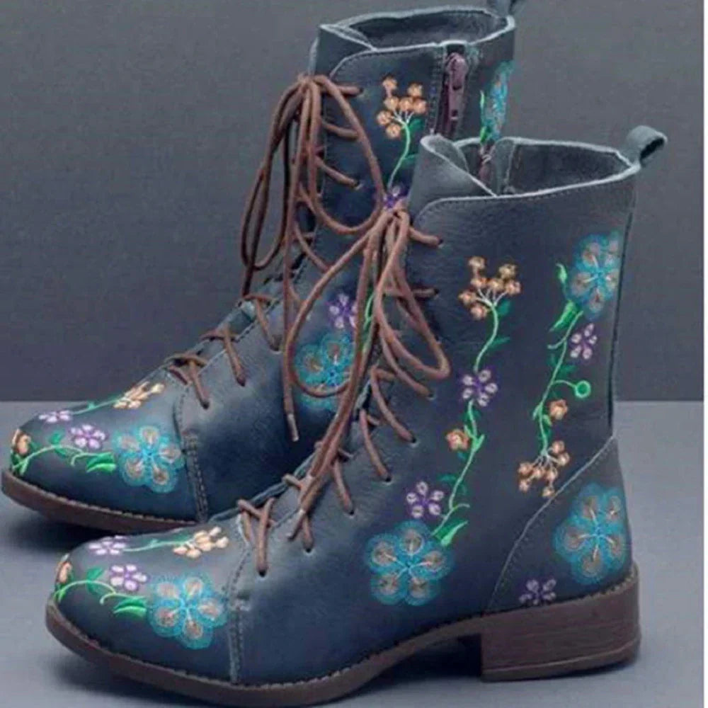 Drune | Retro-Stiefel mit Ethnischer Stickerei