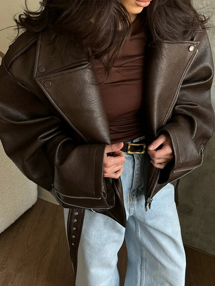 Drune | Immitierte Lederjacke mit Gürtel für Frauen
