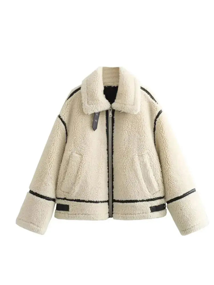 Drune | Lässige Jacke mit Pelzkragen und Farbblockierung