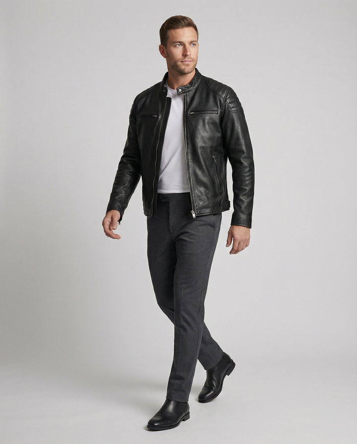 Drune | Bikerjacke Im Klassischen Moto-Style - Schmal Geschnittene Modische Übergangsjacke für Freizeit und Alltag