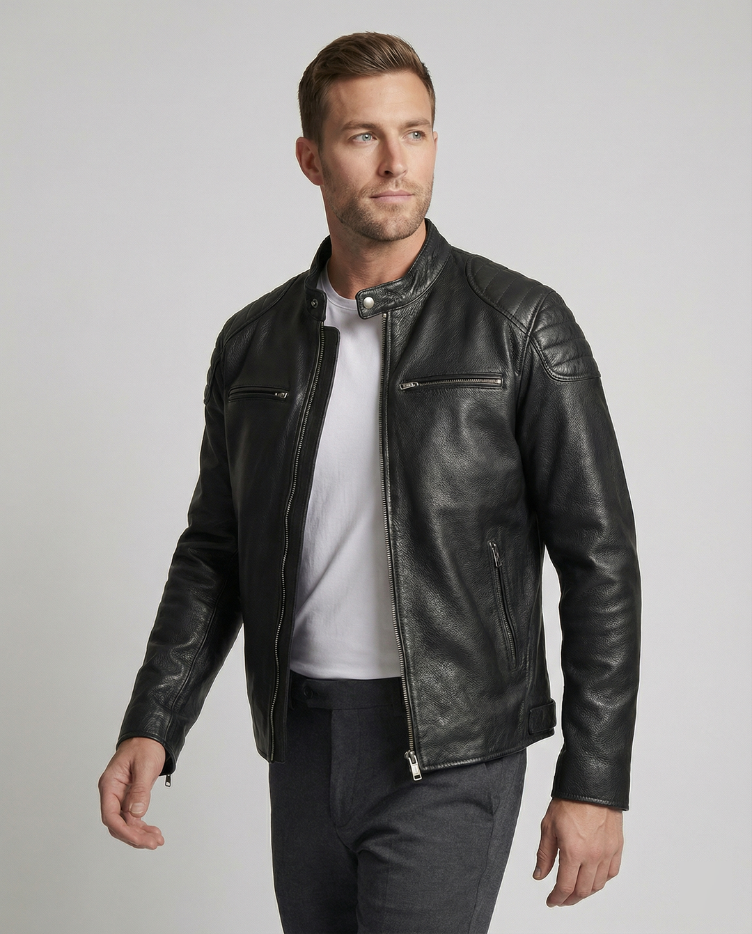 Drune | Bikerjacke Im Klassischen Moto-Style - Schmal Geschnittene Modische Übergangsjacke für Freizeit und Alltag