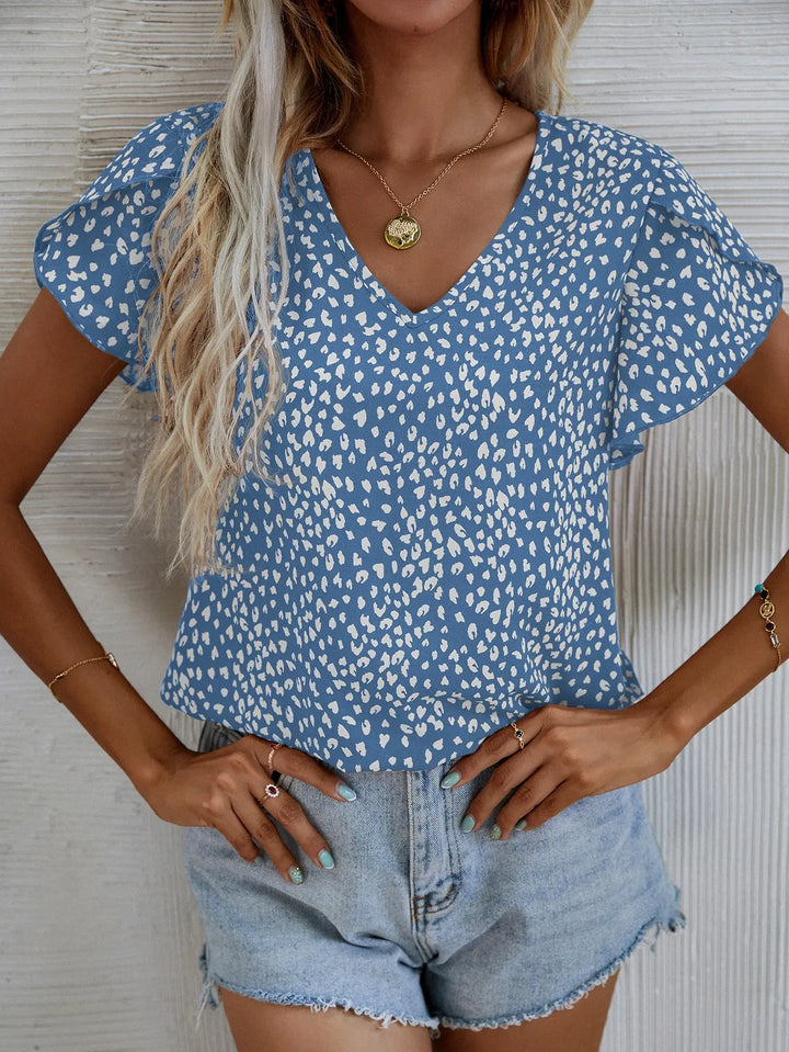 Drune | Kurzärmlige Sommerbluse mit Slim Fit Ohne Kragen