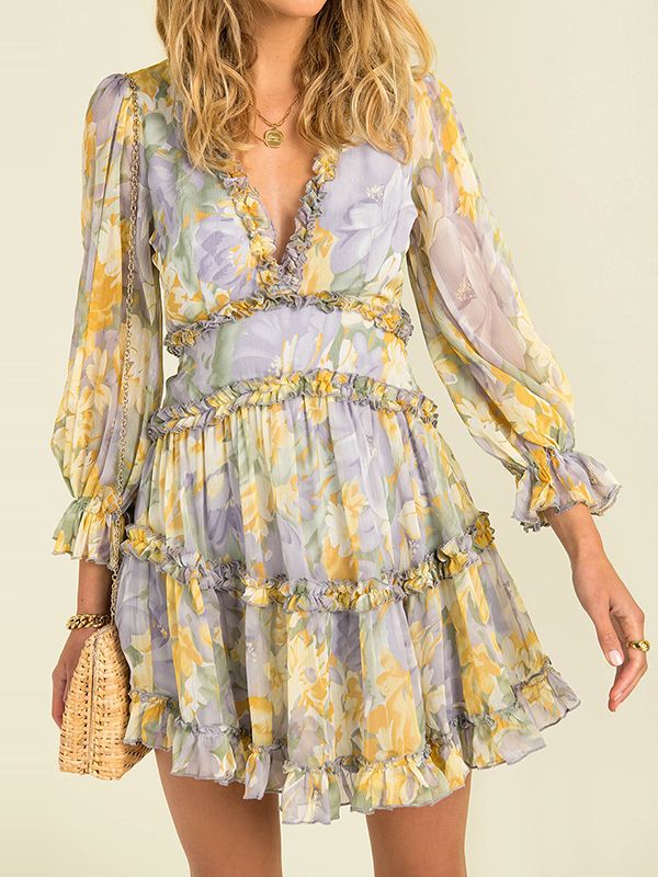 Drune - Einfaches bedrucktes Chiffonkleid