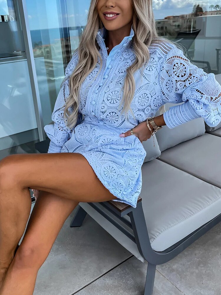 Drune | Hohle Spitzenbluse Und Shorts Satz