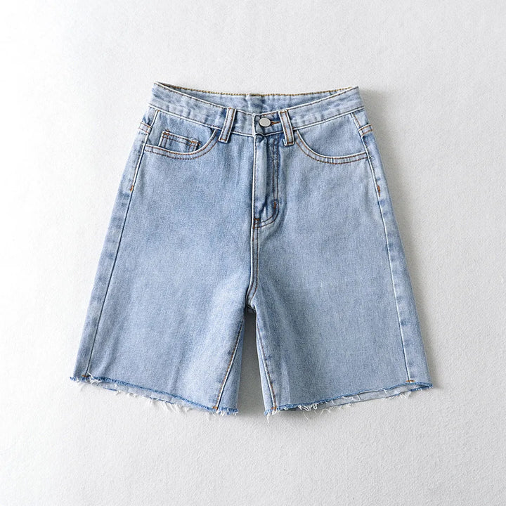 Drune | Frauen Hohe Taille Breite Bein Denim Shorts Mädchen Sommer Mode Streetwear Lässig Einfarbig Weibliche Lockere Stretch Jeans