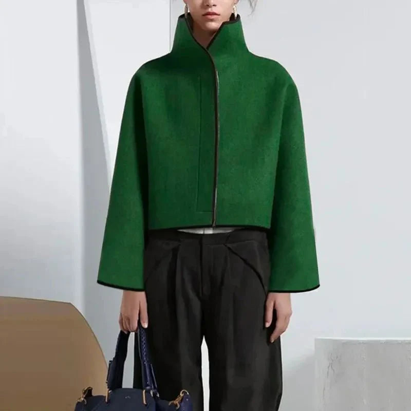 Drune | Neck Cropped Wool Coat - Minimalistischer Stil - Warme Oberbekleidung - Elegante Passform