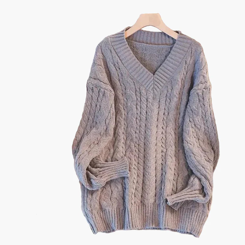 Drune | Grobstrick Pullover V-Ausschnitt Winter Freizeit Twist-Design
