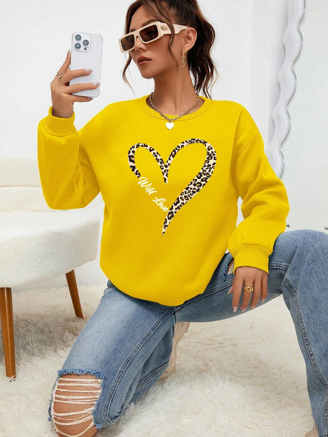 Drune | Sweatshirt mit Leopard-herzprint Polyester Trendy und Komfortabel