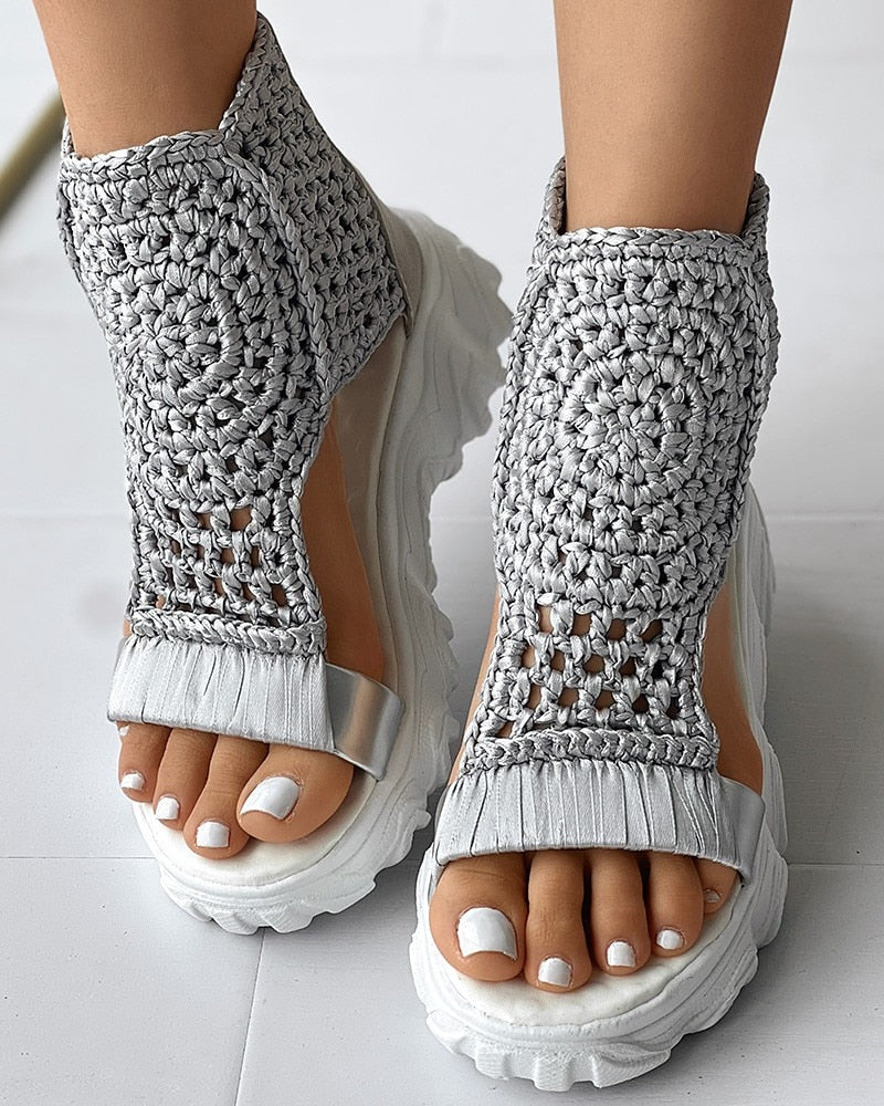 Drune Geflochtene Geometrie-Sandalen | Damen Sommer Keilsandalen