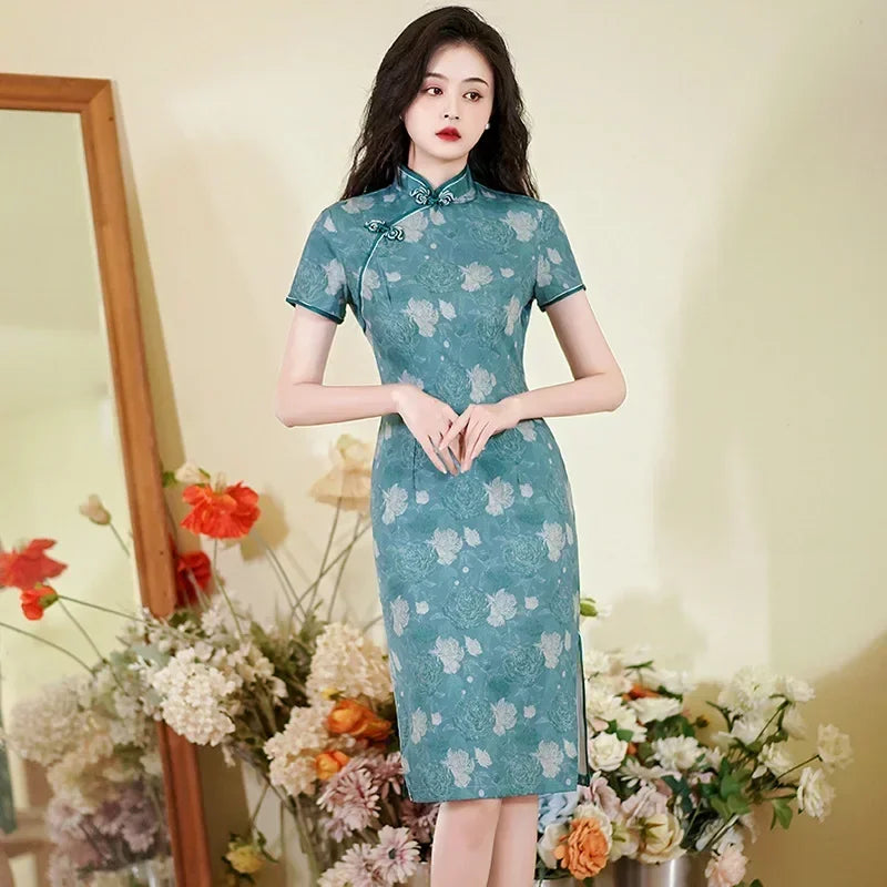 Drune | Cheongsam Qipao Mode Kleidung Lässig Elegant Ethnischer Stil Vintage Kleid für Frauen Streetwear Frauen Kleidung Festlich Chinesisch