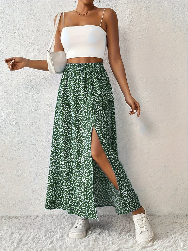 Drune | Eleganter Maxi Rock Mit Blumenmuster Und Schlitz