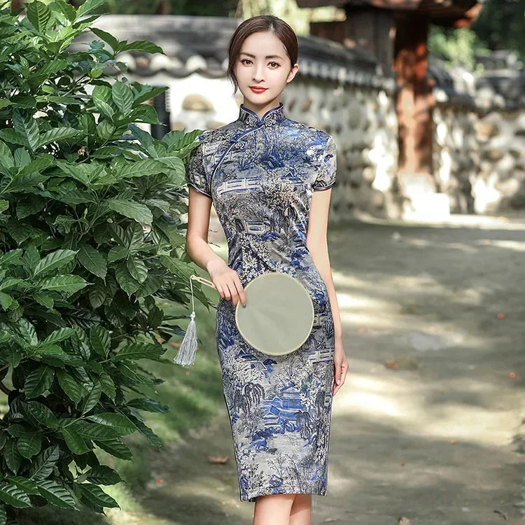 Drune | Cheongsam Qipao Mode Kleidung Lässig Elegant Ethnischer Stil Vintage Kleid für Frauen Streetwear Frauen Kleidung Festlich Chinesisch