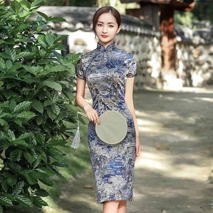 Drune | Cheongsam Qipao Mode Kleidung Lässig Elegant Ethnischer Stil Vintage Kleid für Frauen Streetwear Frauen Kleidung Festlich Chinesisch