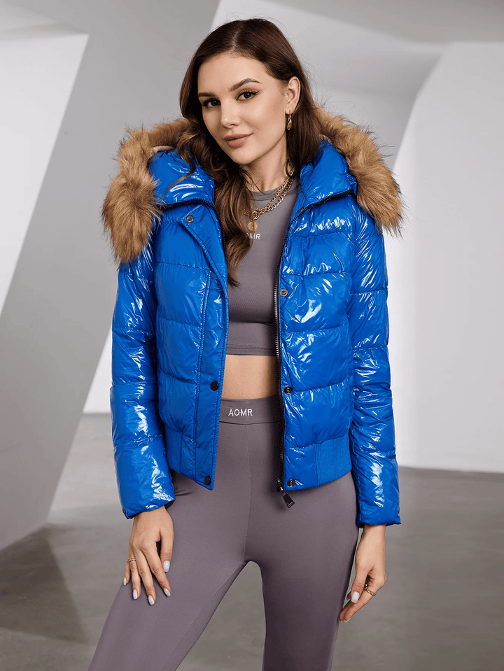 Drune | Pufferjacke mit metallisch imitiertem Pelzbesatz für Frauen