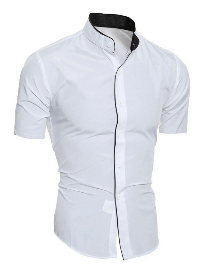 Drune | Slim Fit Stehkragen Kurzarmhemd Business Lässig