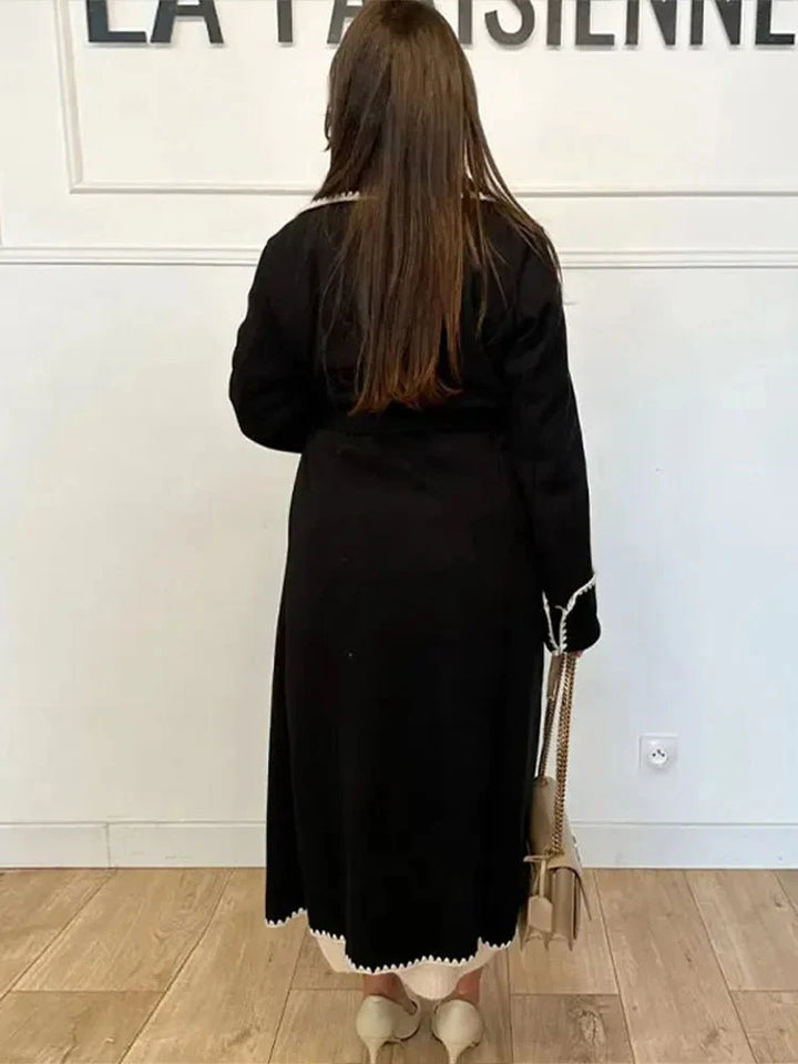 Drune | Longline Mantel - Kontrastierende Besatz - Gürtellinie - Casual bis Formal