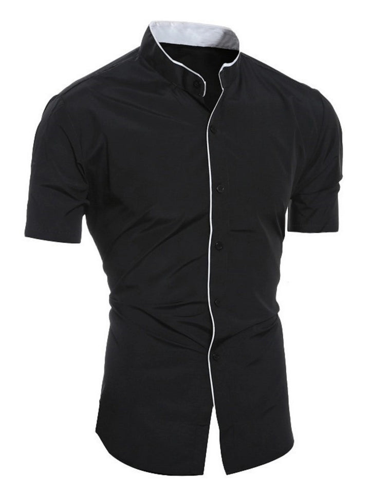 Drune | Slim Fit Stehkragen Kurzarmhemd Business Lässig