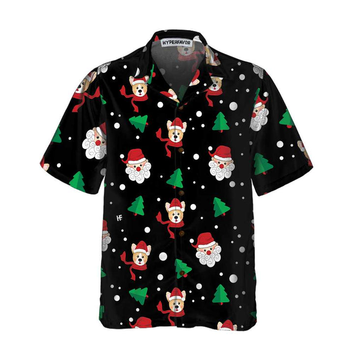 Drune | Santa Claus & Corgi Hawaii-Hemd, Lustiges Weihnachts-Corgi-Shirt, Beste Weihnachtsgeschenkidee
