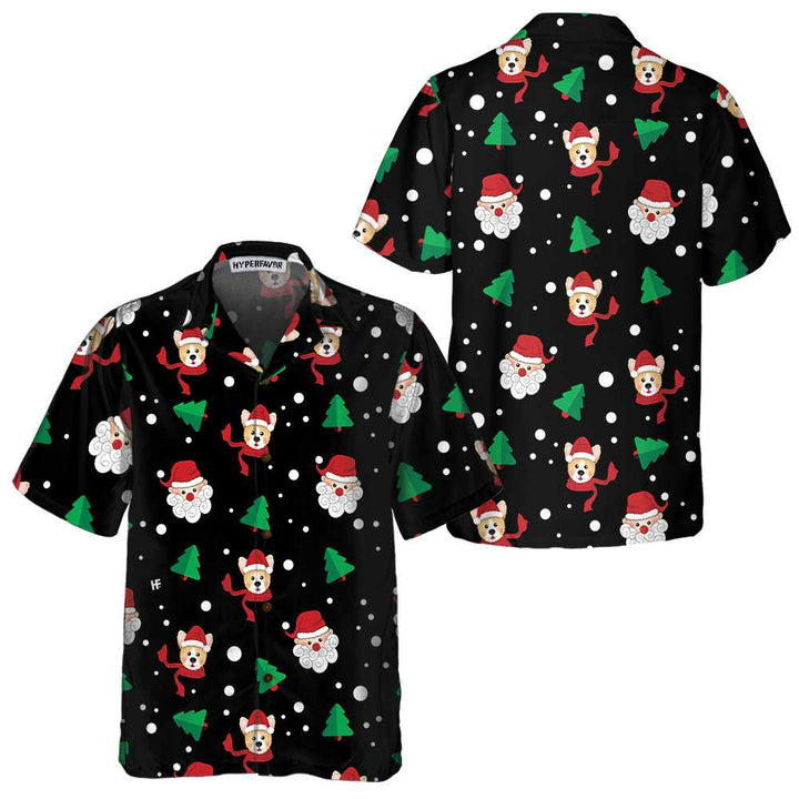 Drune | Santa Claus & Corgi Hawaii-Hemd, Lustiges Weihnachts-Corgi-Shirt, Beste Weihnachtsgeschenkidee