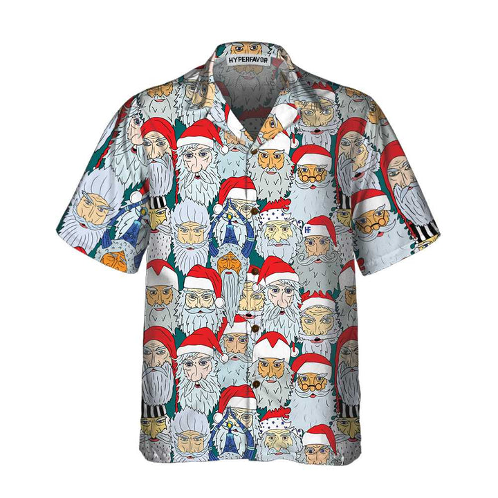 Drune | Weihnachtsmannköpfe Aus Verschiedenen Ländern Weihnachts-Hawaiian-Shirt, Weihnachtsmann-Hawaiian-Shirt Für Weihnachtstag