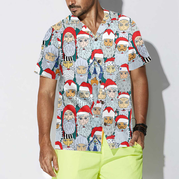 Drune | Weihnachtsmannköpfe Aus Verschiedenen Ländern Weihnachts-Hawaiian-Shirt, Weihnachtsmann-Hawaiian-Shirt Für Weihnachtstag